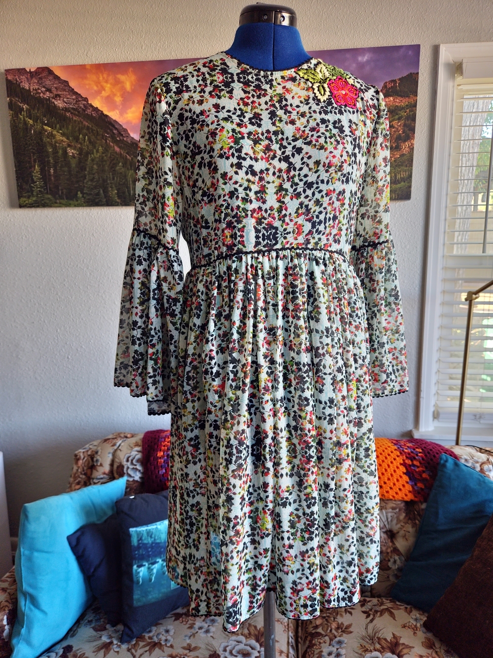 Bhanuni by Jyoti Libra Sheer Floral Embroidered Dress- Anthropologie Size 6